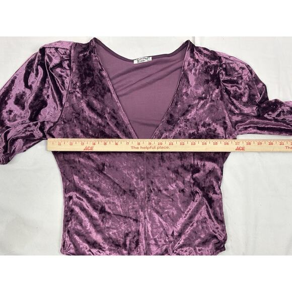 NEW Free People Don't You Wish Purple Velvet Bodysuit Puff Sleeve Whimsygoth S - Picture 2 of 7